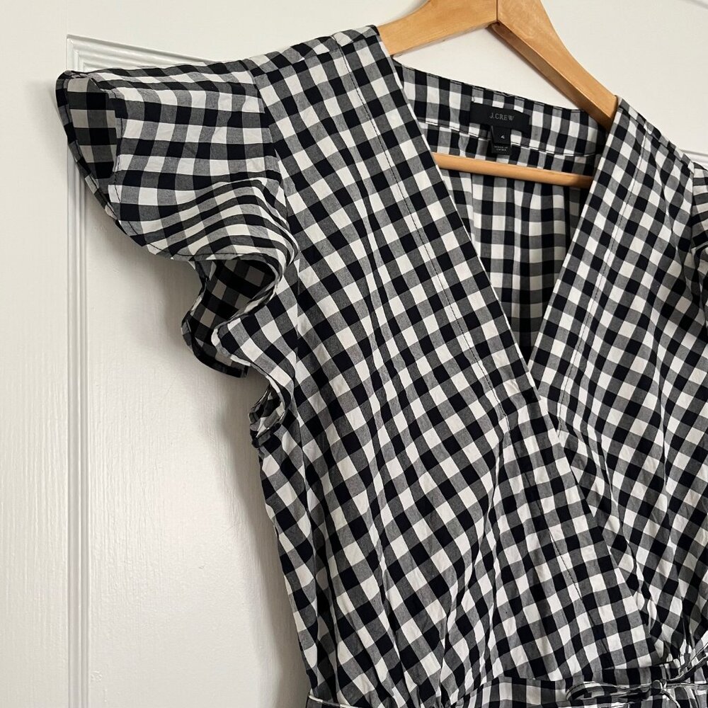 J Crew Flutter Sleeve Wrap Gingham Blouse | Size 4 - Picture 6 of 10